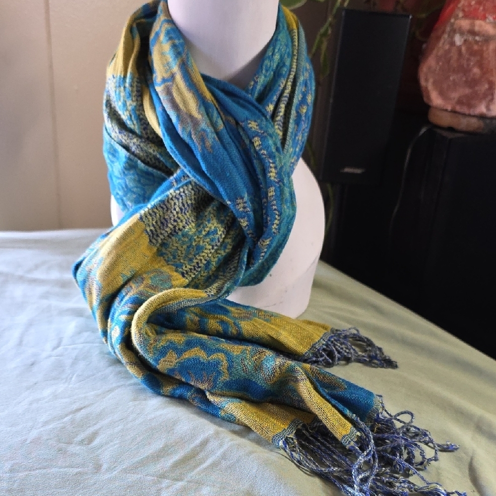 Blue and Yellow Patterned Scarf